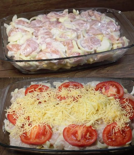 Запечённое куриное филе в овощах