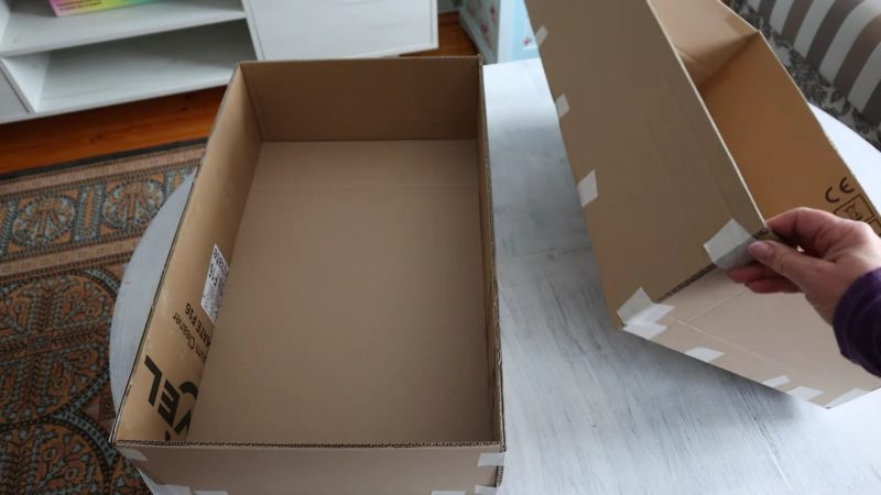 Неудобную мебель с открытыми полками сделала более функциональной, нужен картон и шпагат