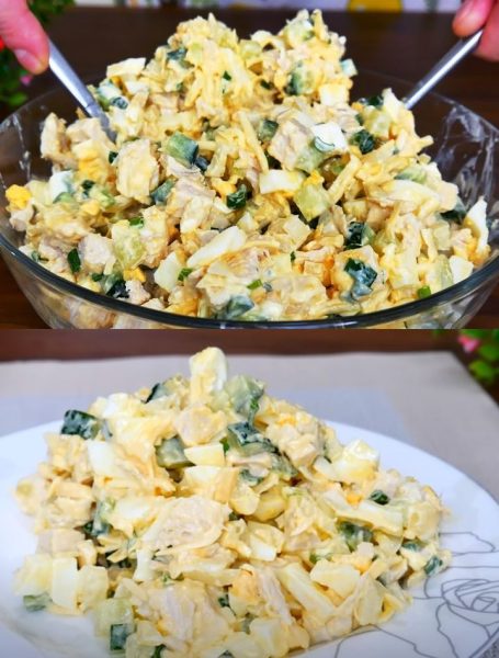 Легкий салатик с огурцами и луком