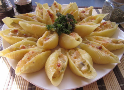 Конкильони с жульеном запеченные в духовке